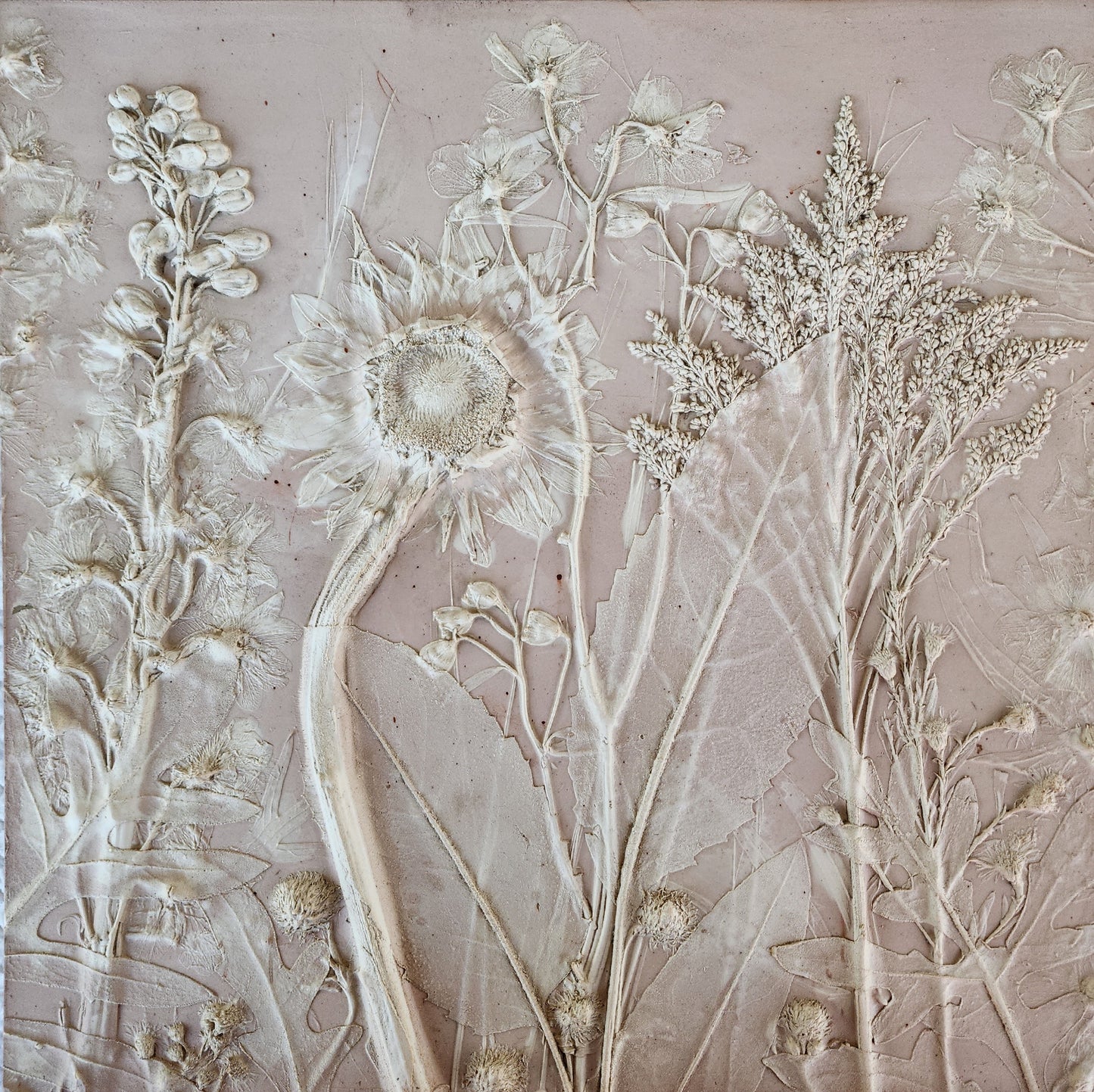 Plaster Botanical Bas Relief Artwork - Sunflower Light