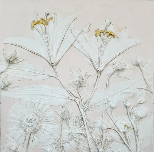 Plaster Botanical Bas Relief Artwork - Lily Dark