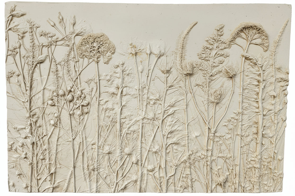 Plaster Botanical Bas Relief Artwork