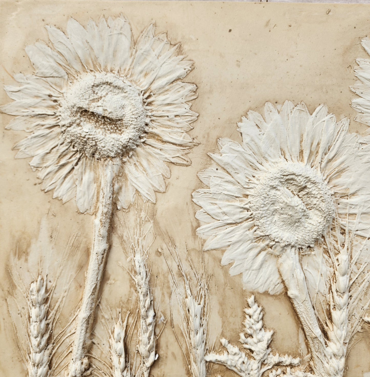 Plaster Botanical Bas Relief Artwork