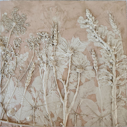 Plaster Botanical Bas Relief Artwork - Oat Light