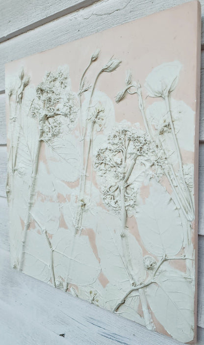 Plaster Botanical Bas Relief Artwork - Hydrangea Dark