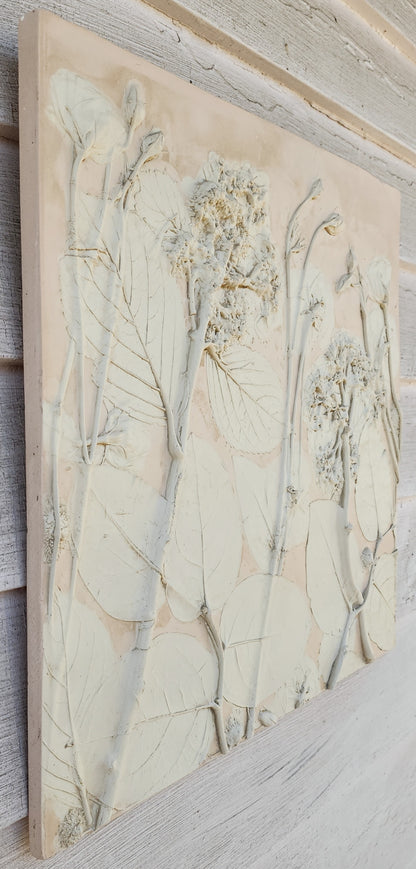 Plaster Botanical Bas Relief Artwork - Hydrangea Light