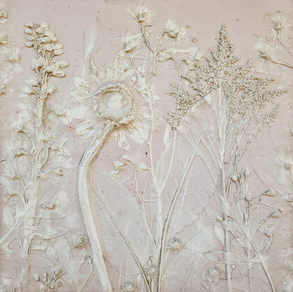 Plaster Botanical Bas Relief Artwork - Sunflower Light