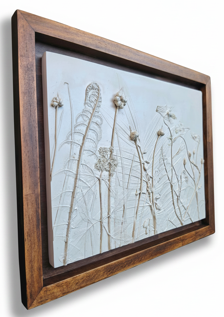 Wild Columbine, Solomon's Seal & Ostrich Fern Bas Relief – Framed Natural Plaster