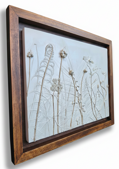 Wild Columbine, Solomon's Seal & Ostrich Fern Bas Relief – Framed Natural Plaster