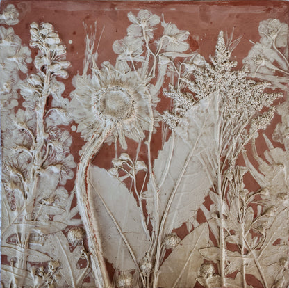 Plaster Botanical Bas Relief Artwork - Sunflower Dark