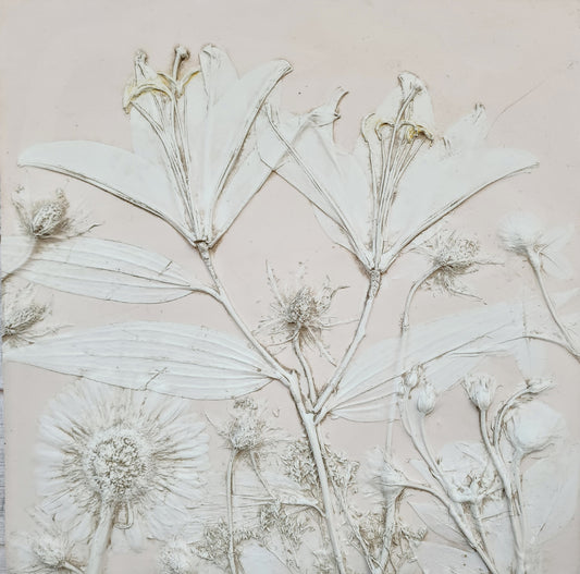 Plaster Botanical Bas Relief Artwork - Lily Light