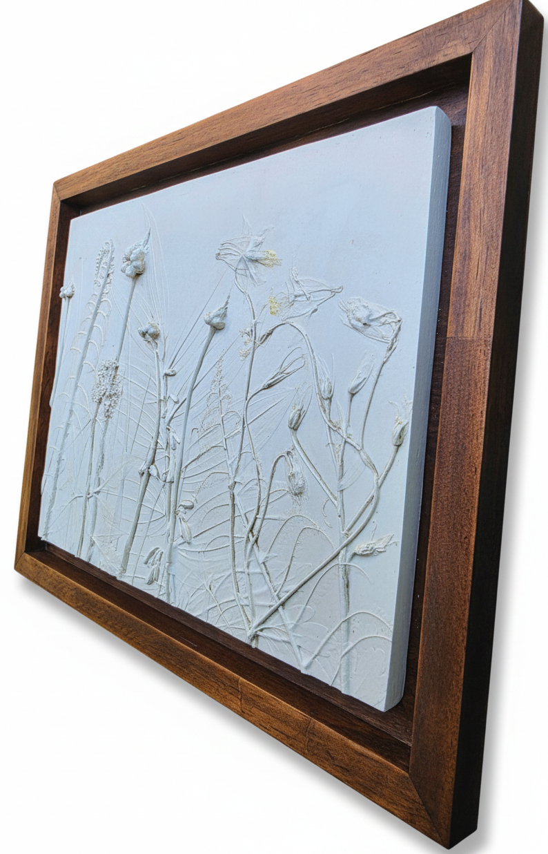Wild Columbine, Solomon's Seal & Ostrich Fern Bas Relief – Framed Natural Plaster