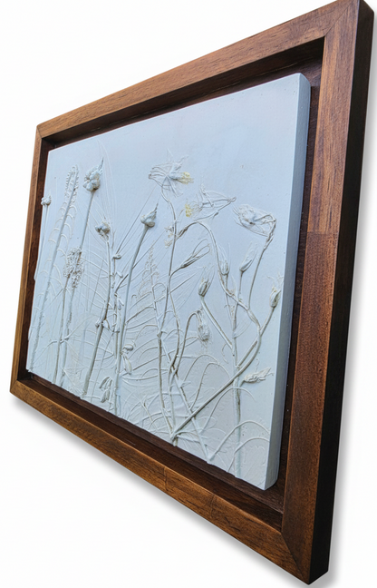 Wild Columbine, Solomon's Seal & Ostrich Fern Bas Relief – Framed Natural Plaster