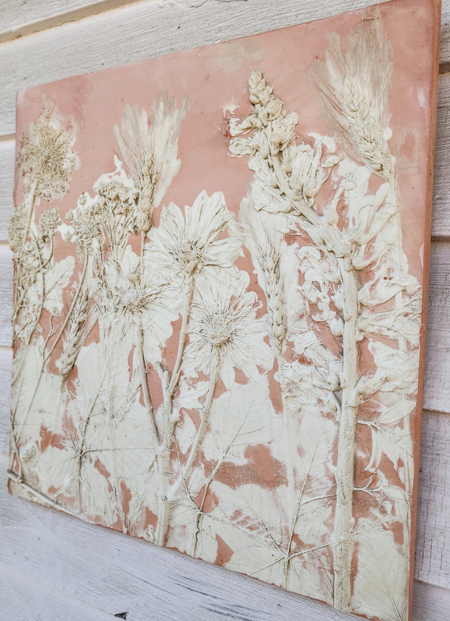 Plaster Botanical Bas Relief Artwork - Oat Dark