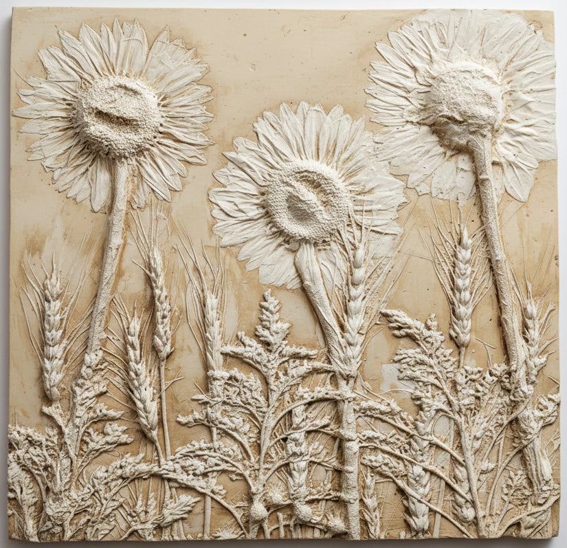 Plaster Botanical Bas Relief Artwork