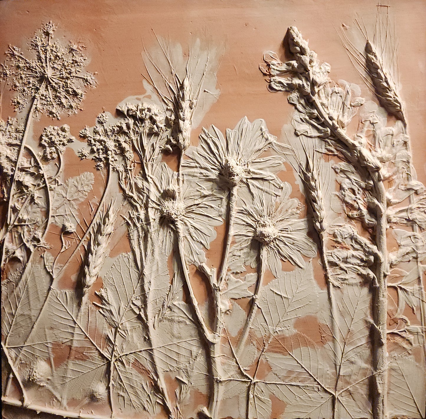 Plaster Botanical Bas Relief Artwork - Oat Dark