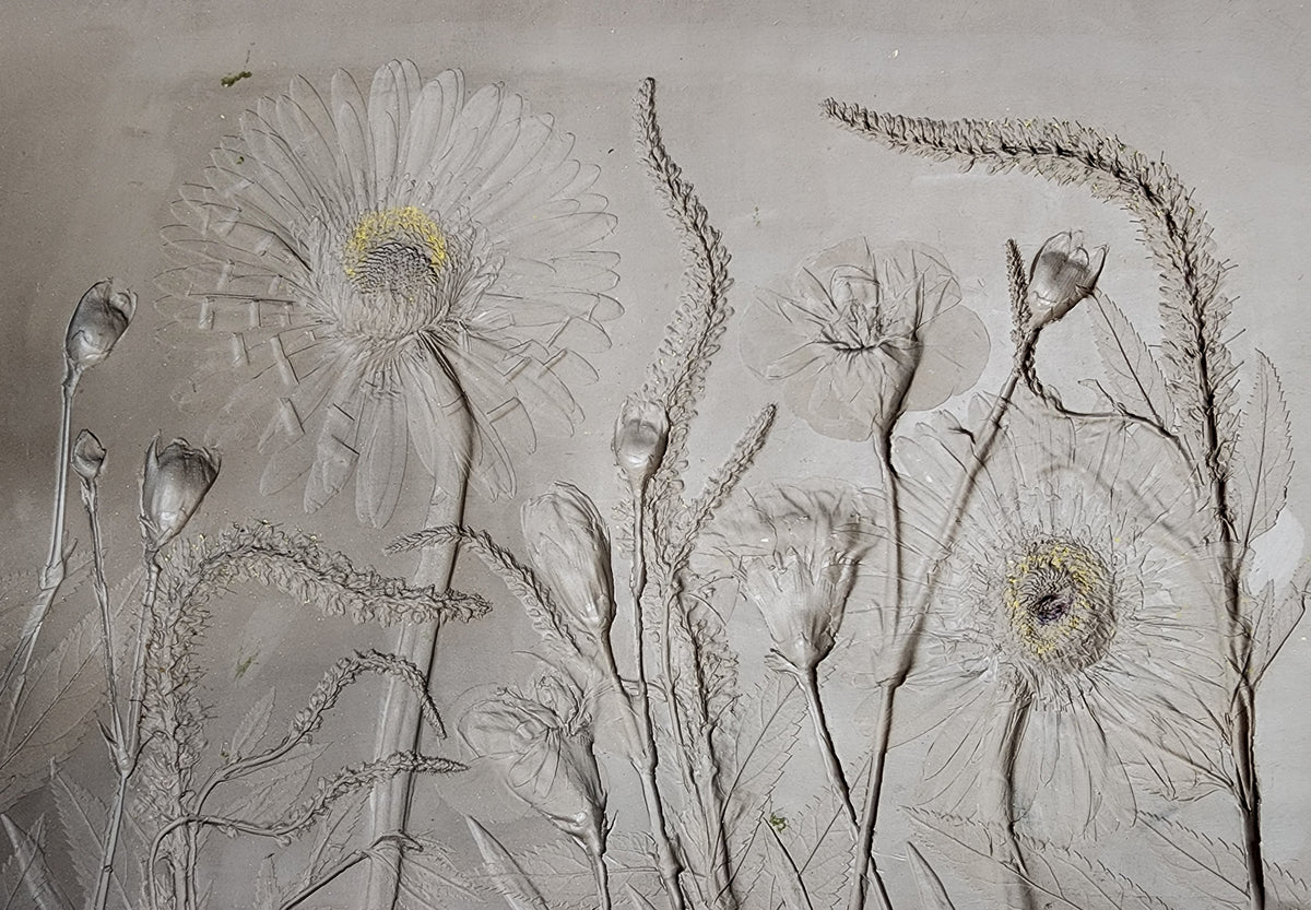 Gerber Daisy, Carnation & Veronica Plaster Botanical Bas Relief Wall Art