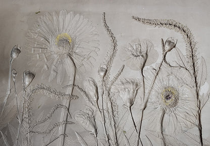 Gerber Daisy, Carnation & Veronica Plaster Botanical Bas Relief Wall Art