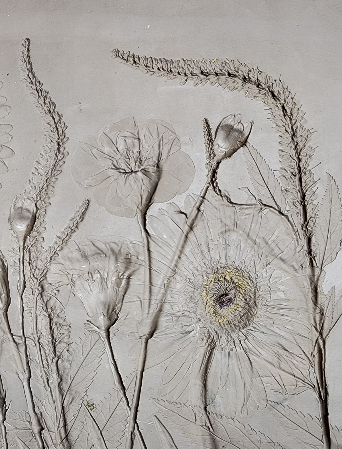 Gerber Daisy, Carnation & Veronica Plaster Botanical Bas Relief Wall Art