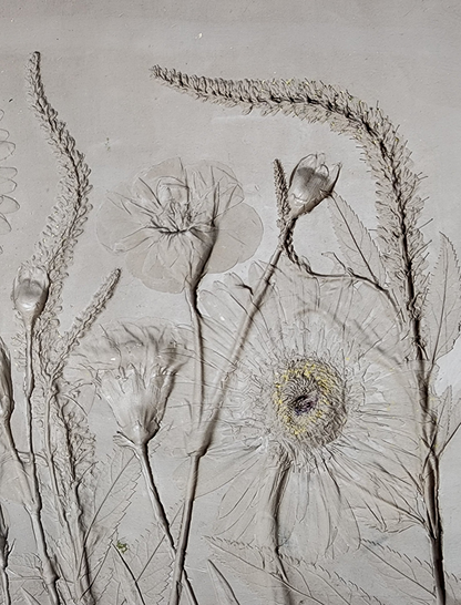 Gerber Daisy, Carnation & Veronica Plaster Botanical Bas Relief Wall Art