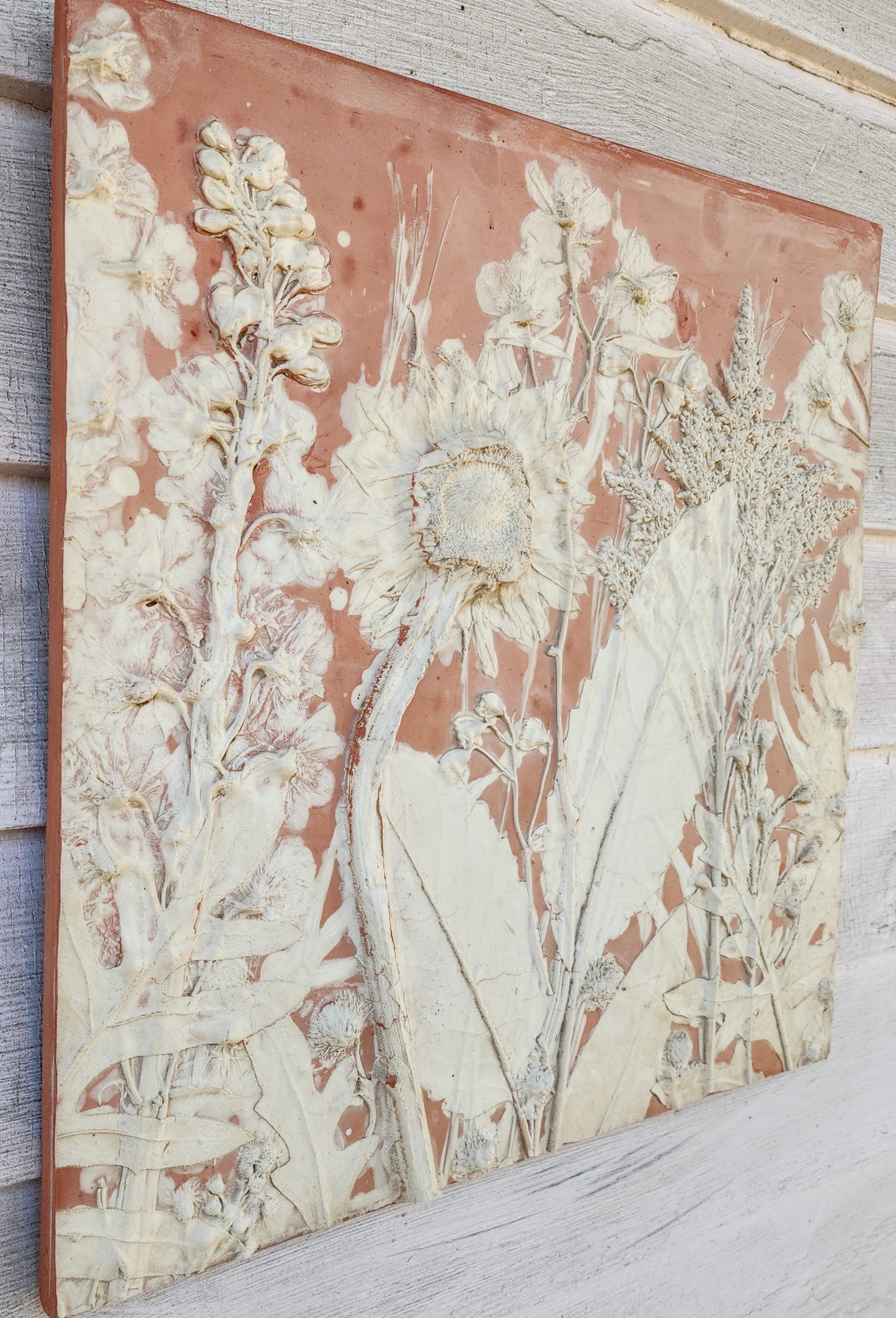 Plaster Botanical Bas Relief Artwork - Sunflower Dark