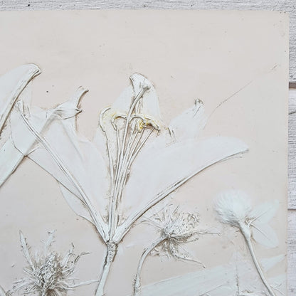 Plaster Botanical Bas Relief Artwork - Lily Light